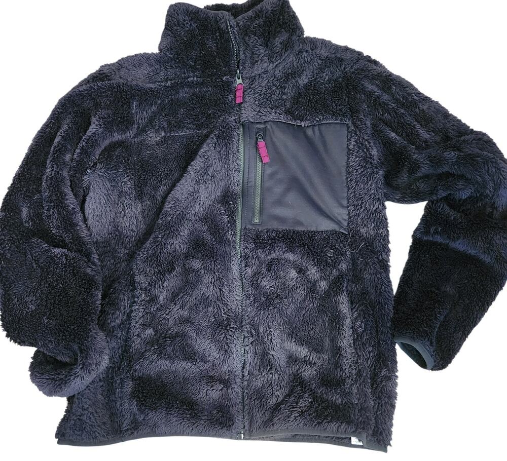Columbia Fire Side II Sherpa Fleece Jacket Charcoal Gray Pink Trim Size L